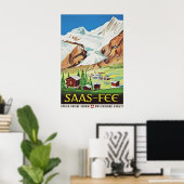 Saas Fee Schweiz Vintage Reiseposter, Schweizer Poster (Heimbüro)