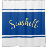 SAASHELL Script Royal Blue White Racing Stripes Duschvorhang (Vorderseite)