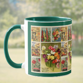 Saatgutpackung Vintage Blume und Landwirtschaft Tasse