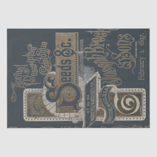 Saatkatalog Typografie Decoupage Navy Blue Gold Seidenpapier (Vorderseite)