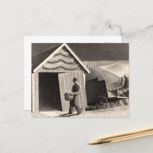 Saatzeit und Ernte von Grant Wood Feiertagspostkarte