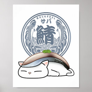 Saba Mackerel Sushi Cat Poster