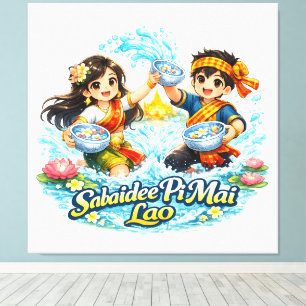 Sabaidee Pi Mai Lao – Lao Neujahrs-Wasserfestival  Leinwanddruck