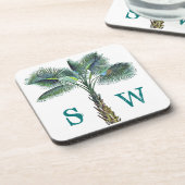 Sabal Palm Tree Monogram Coastal Stone Untersetzer (Linke Seite)