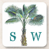 Sabal Palm Tree Monogram Coastal Stone Untersetzer (Vorderseite)
