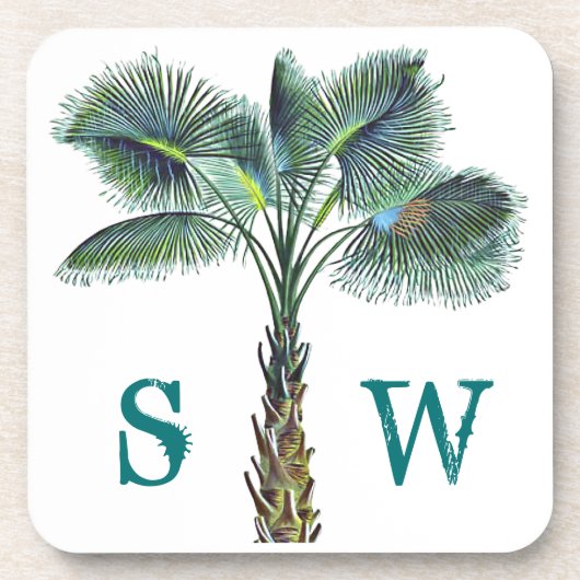 Sabal Palm Tree Monogram Coastal Stone Untersetzer (Vorderseite)