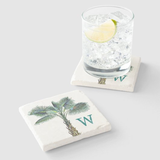 Sabal Palm Tree Monogram Coastal Zuhause Steinuntersetzer (Seitenansicht)