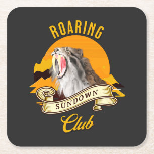 Säbelzahn-Tiger Retro-Sonnenuntergangs-Abenteuercl Rechteckiger Pappuntersetzer