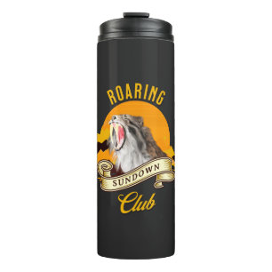 Säbelzahn-Tiger Retro-Sonnenuntergangs-Abenteuercl Thermosbecher