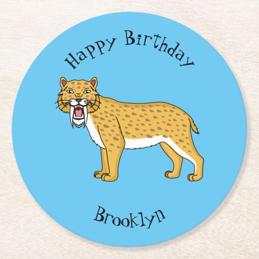 Säbelzahntiger Runder Pappuntersetzer (Vorderseite)