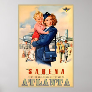 Sabena Airlines Atlanta Georgia Audrey Hepburn Neu Poster