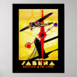 Sabena Art Deco Compass Poster<br><div class="desc">Vintages Flugplakat für die mittlerweile nicht mehr funktionierende belgische Fluggesellschaft Sabena,  das ein Propeller-Flugzeug zeigt,  das über die Londoner Tower Bridge fliegt,  mit einem Kompass und einem Routenplan-Design,  die alle im brillanten Art Deko Stil ausgeführt werden.</div>