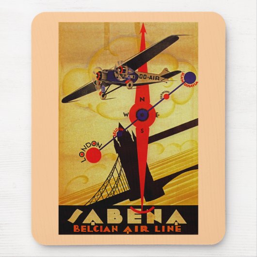 Sabena Art Deco Kompass Mousepad (Vorne)