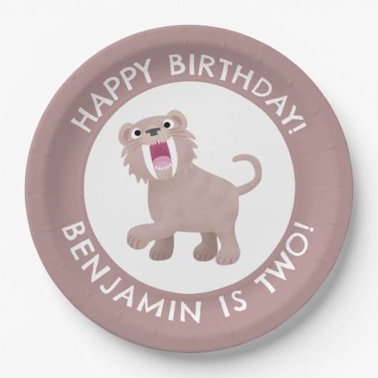 Saber Toothy Tiger Smilodon personalisierter Gebur Pappteller (Vorderseite)