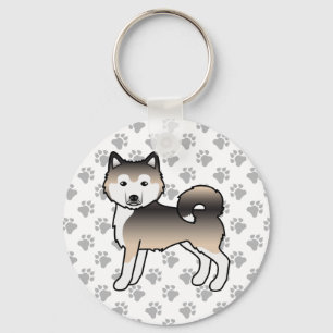 Sable Alaskan Malamute Niedlich Cartoon Dog & Paws Schlüsselanhänger