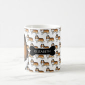 Sable Cartoon Sheltie mit Hundeknochen und Namen Kaffeetasse (Mittel)