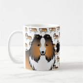 Sable Cartoon Sheltie mit Hundeknochen und Namen Kaffeetasse (Links)