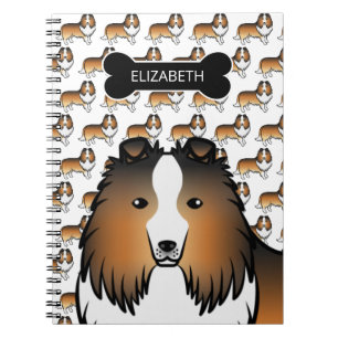 Sable Cartoon Sheltie mit Hundeknochen und Namen Notizblock