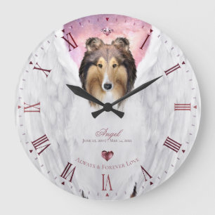 Sable Collie Angel Keepake, Pink Roman Dial - Große Wanduhr
