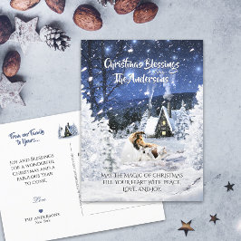 Sable Rough Collie & Lamb, Magic White Christmas - Postkarte