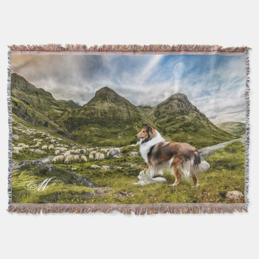 Sable Rough Collie, Lamb & Sheep - Personalisiert Decke (Vorderseite)