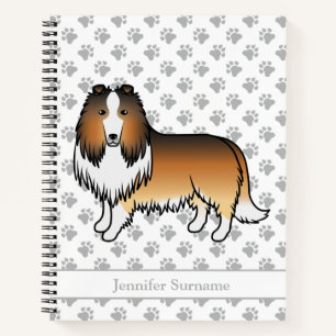 Sable Rough Collie Niedlich Cartoon Dog & Name Notizblock