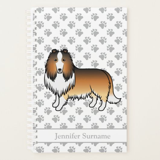 Sable Rough Collie Niedlich Cartoon Dog & Name Planer (Vorderseite)
