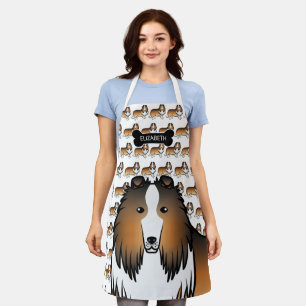 Sable Rough Collie Niedlich Cartoon Dog & Name Schürze
