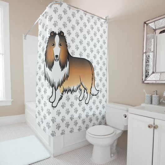 Sable Rough Collie Niedlich Cartoon Dog & Paws Duschvorhang (Beispiel)
