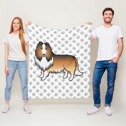 Sable Rough Collie Niedlich Cartoon Dog & Paws Fleecedecke (Beispiel)