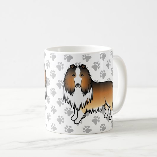 Sable Rough Collie Niedlich Cartoon Dog & Paws Kaffeetasse (VorderseiteRechts)