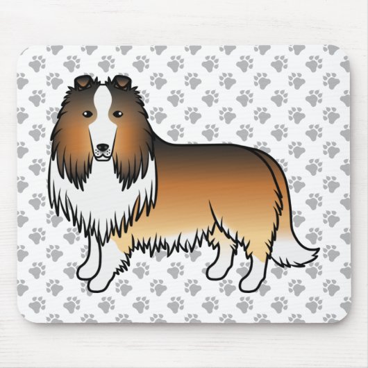 Sable Rough Collie Niedlich Cartoon Dog & Paws Mousepad (Vorne)