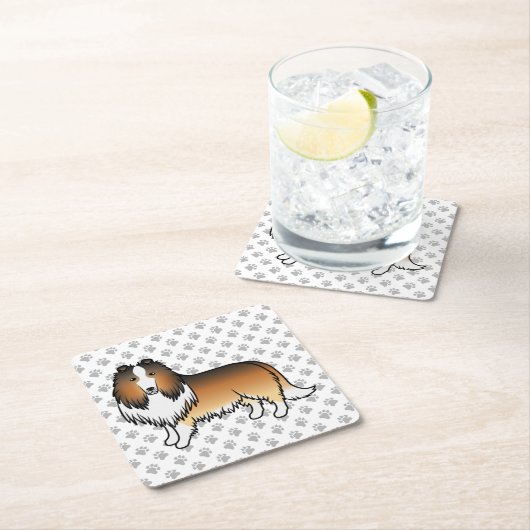 Sable Rough Collie Niedlich Cartoon Dog & Paws Rechteckiger Pappuntersetzer (Vor Ort)