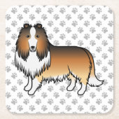 Sable Rough Collie Niedlich Cartoon Dog & Paws Rechteckiger Pappuntersetzer (Vorderseite)