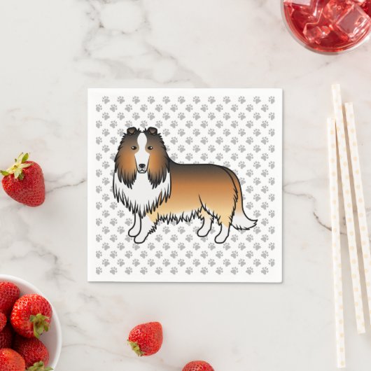 Sable Rough Collie Niedlich Cartoon Dog & Paws Serviette (Beispiel)