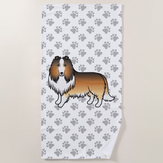 Sable Rough Collie Niedlich Cartoon Dog & Paws Strandtuch (Vorderseite)