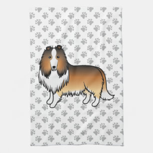 Sable Rough Collie Süßer Cartoon-Hund & Pfoten Geschirrtuch