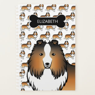 Sable Sheltie Hund mit Hundeknochen und Namen Planer