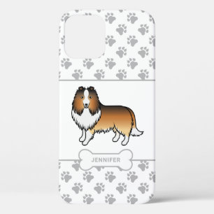 Sable Sheltie mit Pfoten, Hundeknochen & Name Case-Mate iPhone Hülle