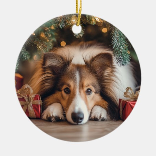Sable Sheltie Weihnachten Keramik Ornament (Vorne)