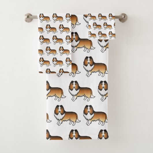Sable Shetland Sheepdog Cartoon Dog Muster Badhandtuch Set (Insitu)