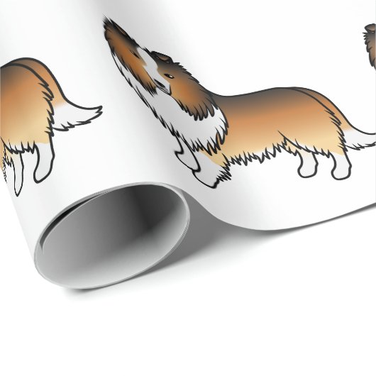 Sable Shetland Sheepdog Cartoon Dog Muster Geschenkpapier (Rolleneckpunkt)