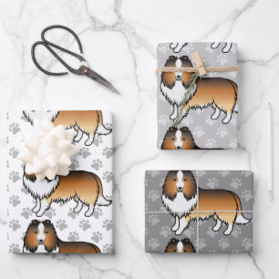Sable Shetland Sheepdog Cartoon Dog Muster Geschenkpapier Set