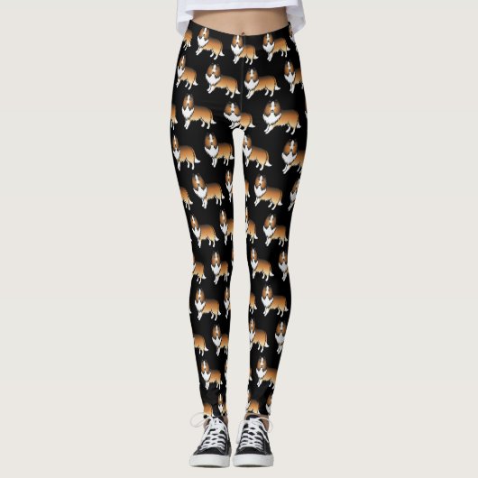 Sable Shetland Sheepdog Cartoon Dog Muster Leggings (Vorderseite)