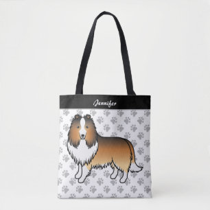 Sable Shetland Sheepdog Cartoon Hund & Name Tasche