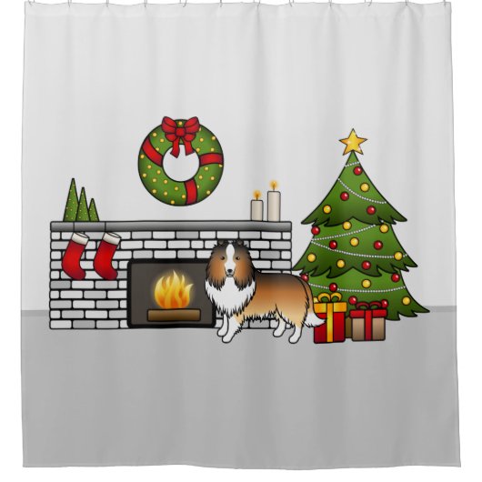 Sable Shetland Sheepdog Hund in einem Weihnachtszi Duschvorhang (Vorderseite)