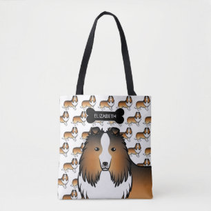 Sable Shetland Sheepdog Hund und Knochen & Name Tasche