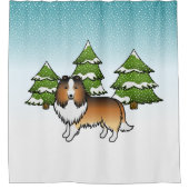Sable Shetland Sheepdog im Winterwald Duschvorhang (Vorderseite)