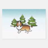 Sable Shetland Sheepdog im Winterwald Geschenkpapier Set (Vorderseite 3)