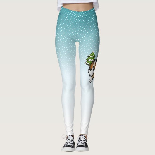 Sable Shetland Sheepdog im Winterwald Leggings (Vorderseite)